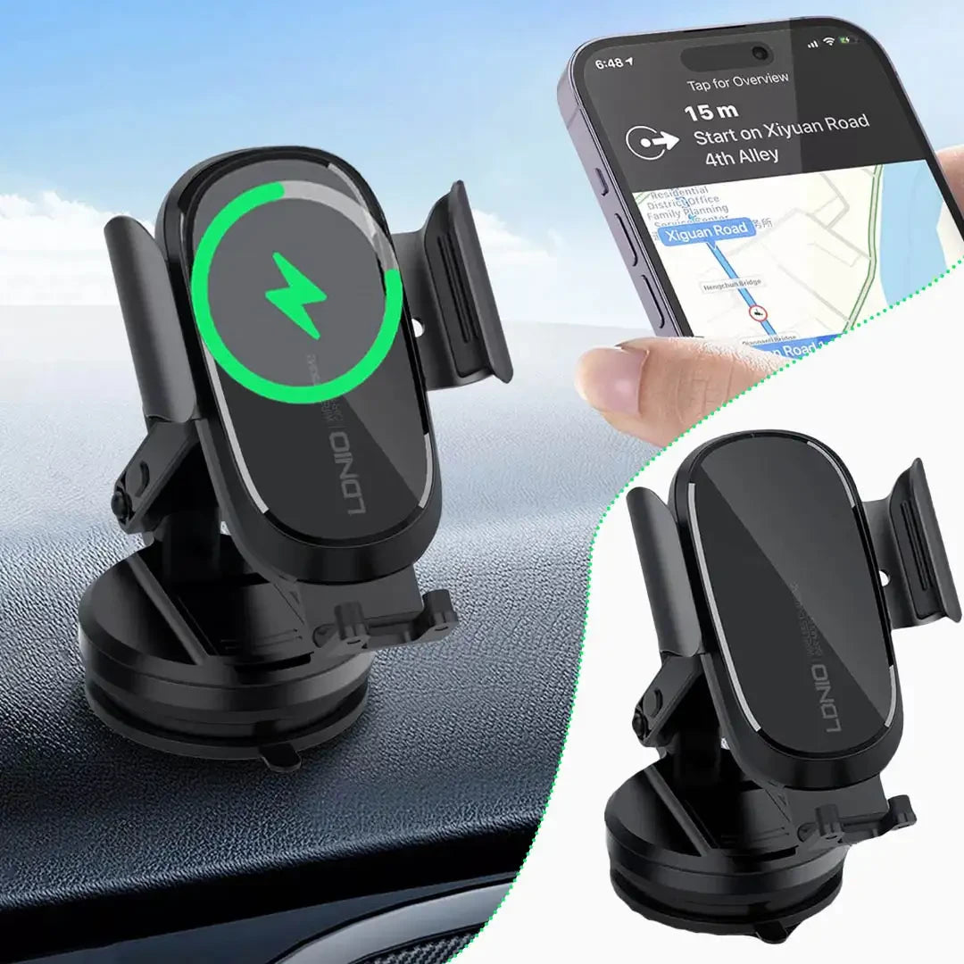 Support de Voiture gravitationnel LDNIO avec Chargeur inductif 15W - Noir