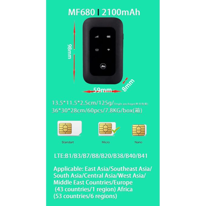 Jio Modem 4G+ LTE WiFi Hotspot 300 Mbps haut débit stable + Sticker Choose