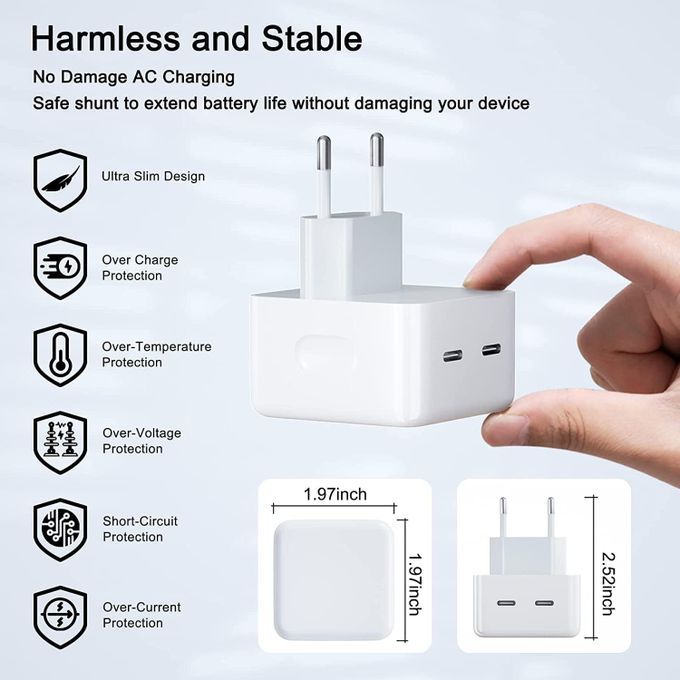 Chargeur İPhone 50w double port USB-C Interface de Sortie 13 /14