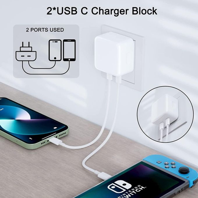 Chargeur İPhone 50w double port USB-C Interface de Sortie 13 /14